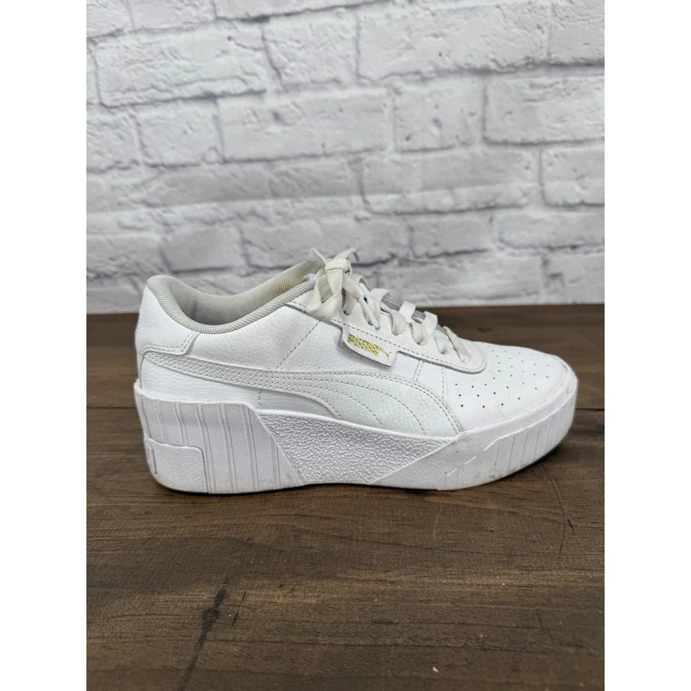 Puma Cali Wedge Womens White Leather Chunky Platform Sneakers Size 7.5